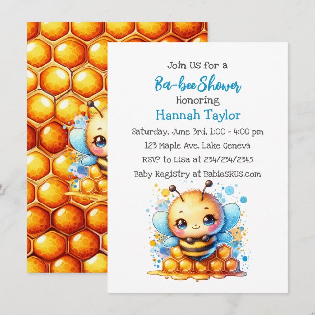 Invitation Miel abeille thème Baby shower garçon (Devant / Derrière)