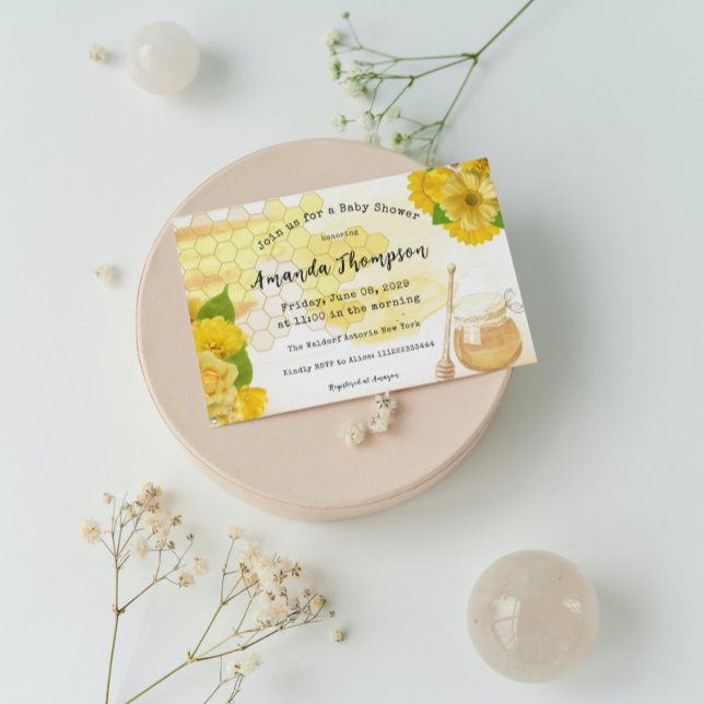 Invitation Miel avec Fleurs et Bee Maman pour être Baby showe (Créateur téléchargé)