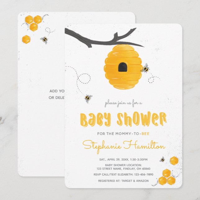Invitation Miel doux Abeille Baby shower neutre (Devant / Derrière)
