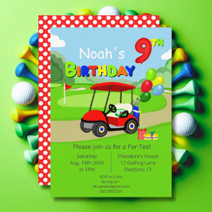 Invitation Mignon 9e anniversaire Red Golf Cart Boy's