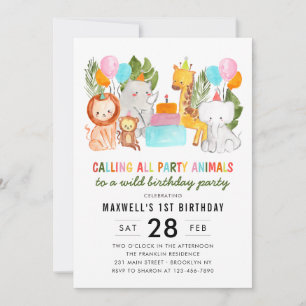 Invitation Mignon Appel à tous les animaux de fête Anniversai