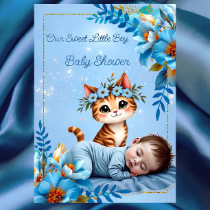 Invitation Mignon bébé garçon shower bleu petit chat chaton
