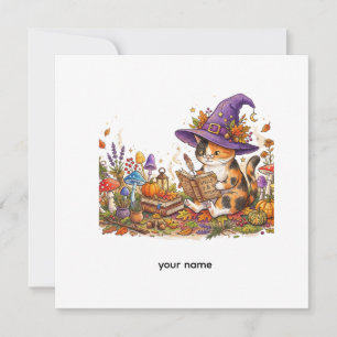 Invitation Mignon Chat Sorcière d'Halloween Herbologie Coutum