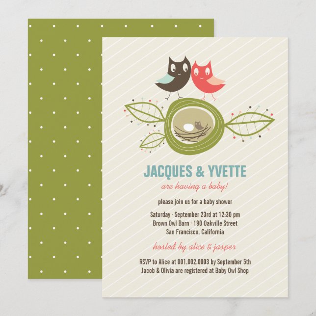 Invitation mignon de baby shower de couples de (Devant / Derrière)
