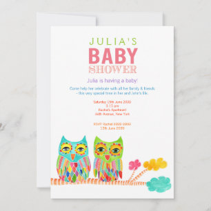 Invitation mignon de baby shower de hiboux