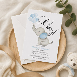 Invitation Mignon éléphant bébé aquarelle "Oh garçon!"