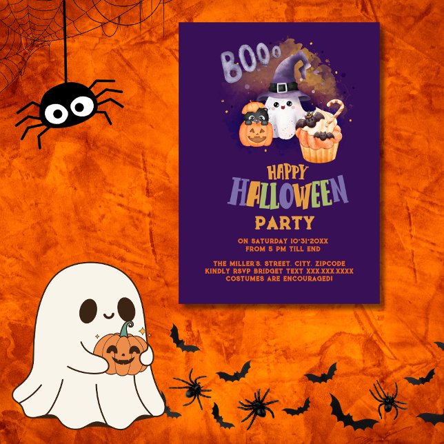 Invitation mignon Halloween Ghost & Citrouille violet fête (Créateur téléchargé)