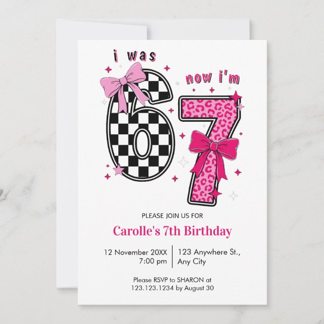 Invitation Mignon J'avais 6 ans Maintenant j'ai 7 ans Anniver (Devant)