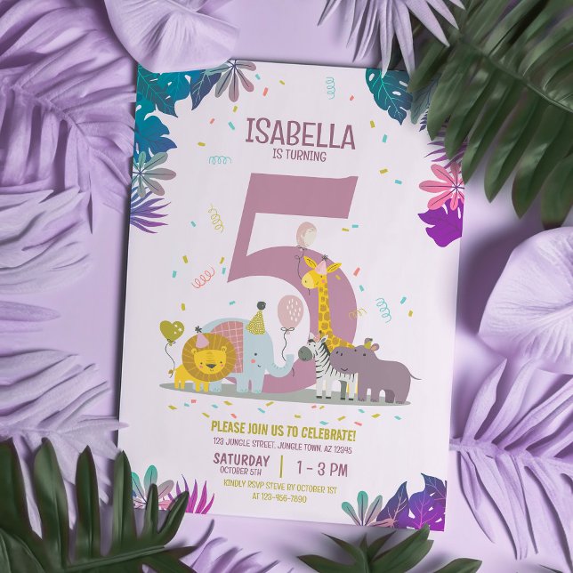 Invitation Mignon Jungle Safari Animaux Filles Anniversaire (Créateur téléchargé)