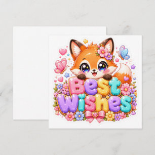 Invitation Mignon Kawaii Meilleurs Vœux Renard Nom Pastel Ros