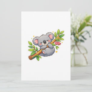 Invitation Mignon Koala Endormi sur une Branche d'Eucalyptus 
