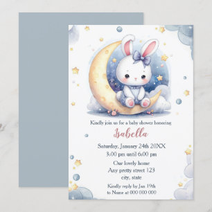 Invitation mignon lapin et beau baby shower de lune