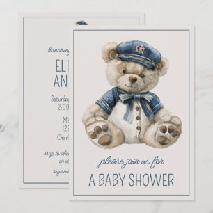 Invitation Mignon ours bébé bleu nautique personnalisé
