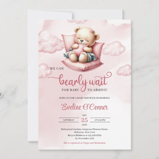 Invitation Mignon ours couché nous pouvons attendre tôt bébé (Devant)