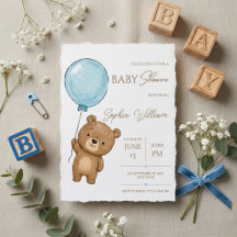 Mignon Ours en Peluche avec Garçon au Ballon Bleu 