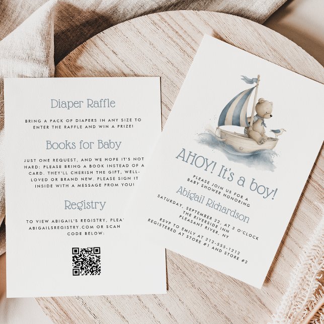 Invitation Mignon Ours en Peluche Marin Code QR Shower pour B (Créateur téléchargé)
