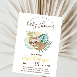 Invitation Mignon paresseux endormi, rayures Baby Shower