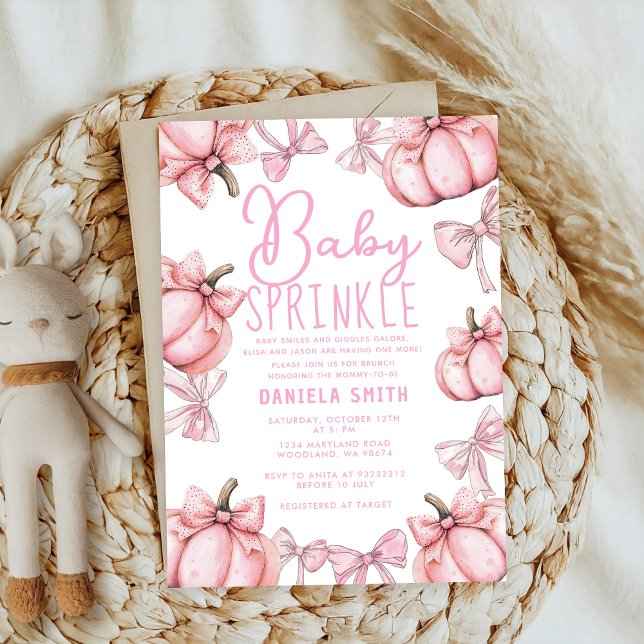 Invitation mignon Pink Bow Petit Citrouille Baby shower de ch (Créateur téléchargé)