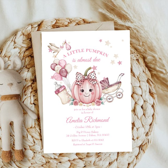 Invitation mignon Pink Bow Petit Citrouille Baby shower de ch (Créateur téléchargé)
