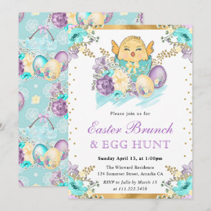 Invitation Mignon poussin floral aquarelle dans un œuf Brunch