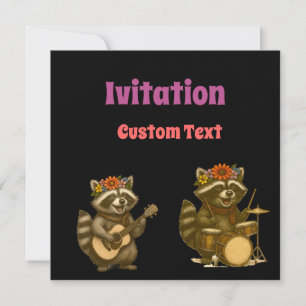 Invitation Mignon Raccoon Amateur de Musique Jouant de la Gui