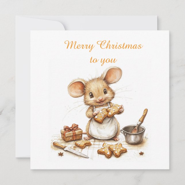 Invitation Mignon Souris de Noël Chef (Devant)