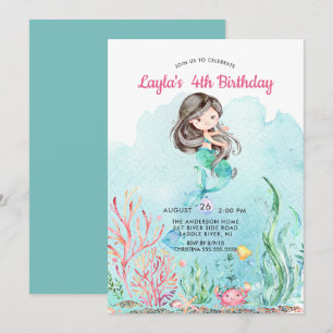 Invitation Mignon sous l'invitation d'anniversaire de sirène