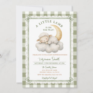 Invitation Mignon Un petit agneau Baby Shower Vert Sauge