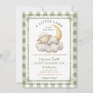 Invitation Mignon Un petit agneau Baby Shower Vert Sauge