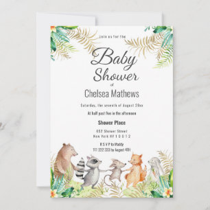 Invitation Mignon Vert Doré Brun Floral Animal Fête de Naissa