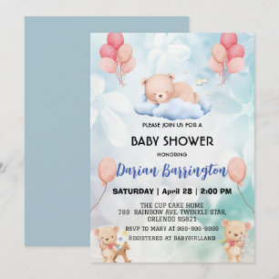 Invitation mignonette en peluche Bear ballon de fleurs baby s
