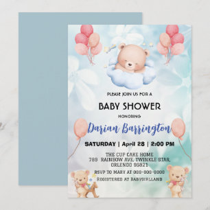 Invitation mignonette en peluche Bear ballon de fleurs baby s