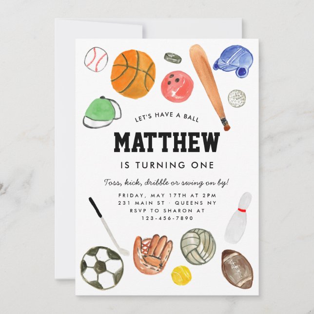 Invitation Mignonne All Star Sports Balls Team Kid Boy Annive (Devant)