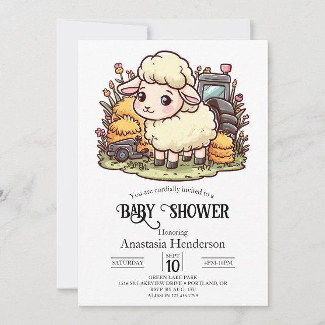 Invitation Mignonne Baby Shower aux Moutons Enchantés (Devant)