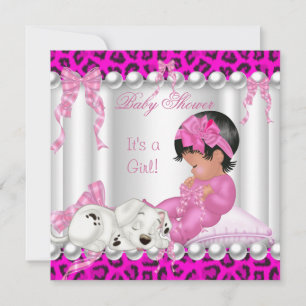 Invitation Mignonne Baby shower fille léopard rose