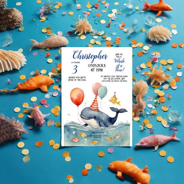 Invitation Mignonne baleine d'une époque anniversaire de garç (Créateur téléchargé)