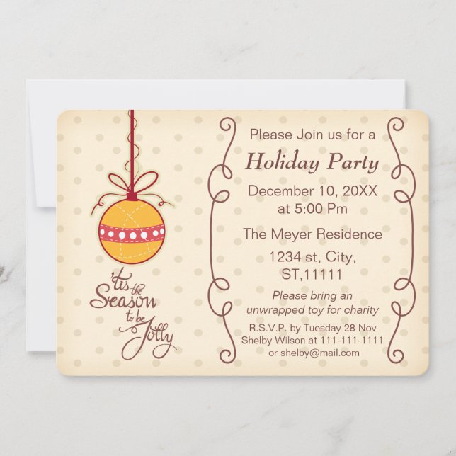 Invitation mignonne bauble ornement, Fête de vacances Invitat (Devant)