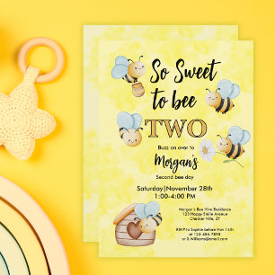 Invitation Mignonne Bee Two Jaune Noir Deuxième fête d'annive