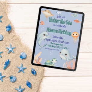 Invitation Mignonne, Bleue, Sous la mer Anniversaire