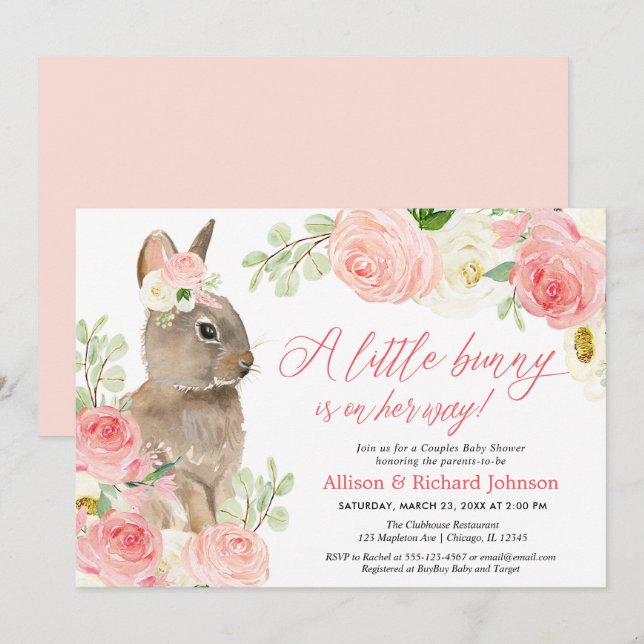 Invitation Mignonne Blush rose Pâques couples baby shower (Devant / Derrière)