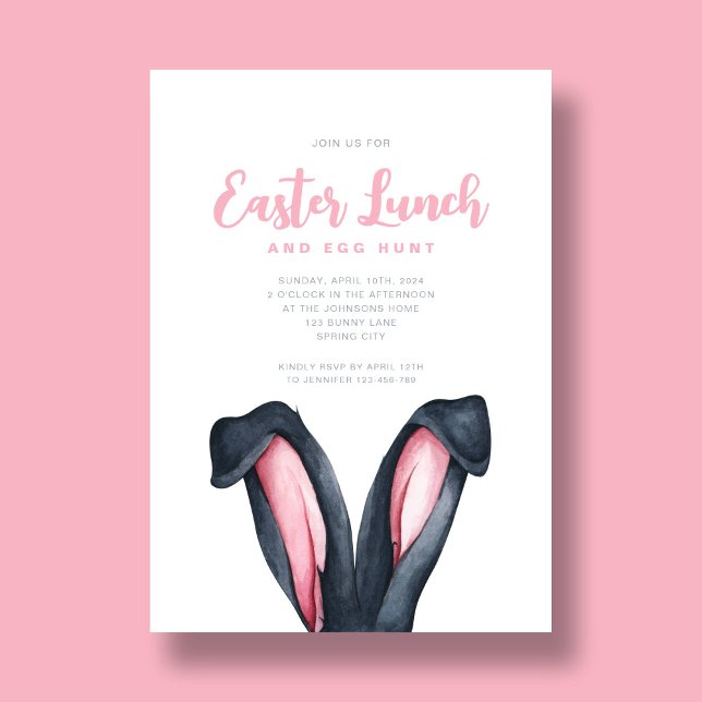 Invitation Mignonne Bunny Oreilles Déjeuner de Pâques (Cute Bunny Ears Easter Lunch Invitation)