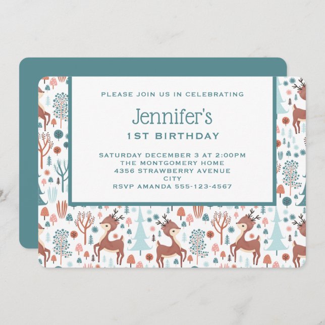 Invitation Mignonne cerf dans la Forêt de Whimsical Motif Ann (Devant / Derrière)
