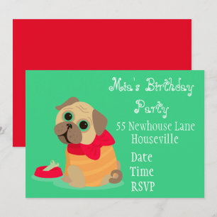 Invitation Mignonne chien carlin amoureux des animaux fille P