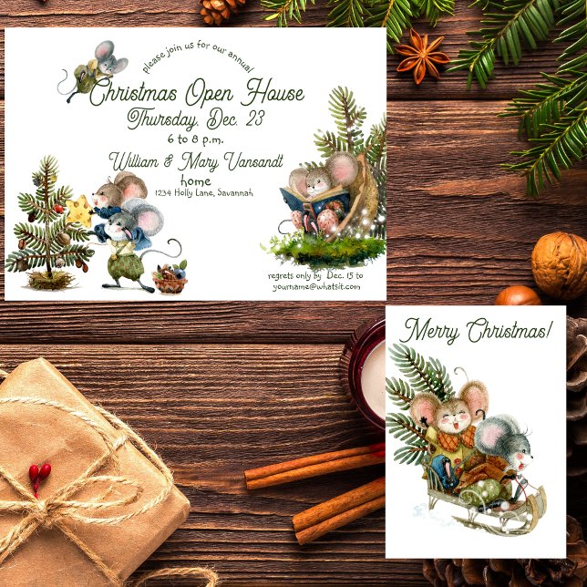 Invitation Mignonne Christmas Mouse Holiday Open House Invita (Créateur téléchargé)