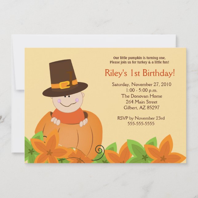 Invitation mignonne d'anniversaire du thanksgiving (Devant)