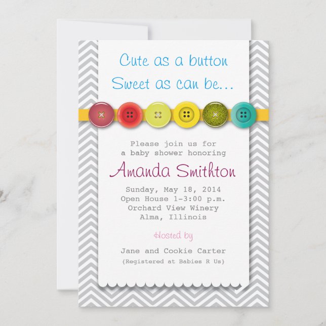 Invitation mignonne de baby shower de bouton (Devant)