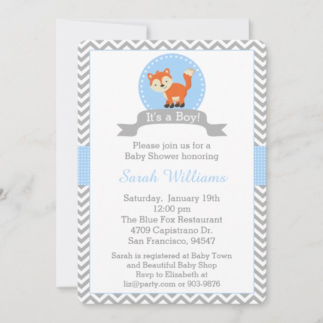 Invitation mignonne de baby shower de Fox dans (Devant)