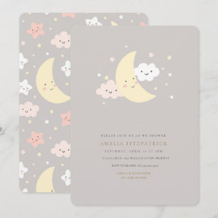 Invitation mignonne de baby shower de lune et