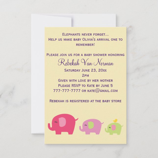 Invitation mignonne de baby shower d'éléphants (Devant)