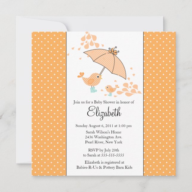 Invitation MIGNONNE de baby shower d'oiseau de (Devant)